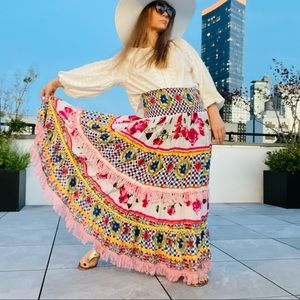 Italian ANTICA SARTORIA Cotton Skirt Tassels Popcorn Balls Positano Italy 🇮🇹